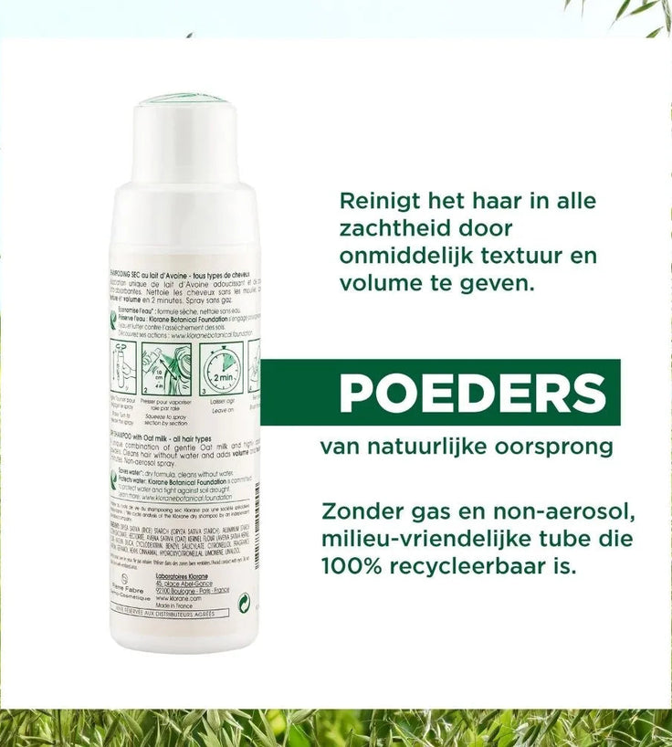 Klorane droogshampoo alle haartypes Havermelk - gasvrij (50 gr)