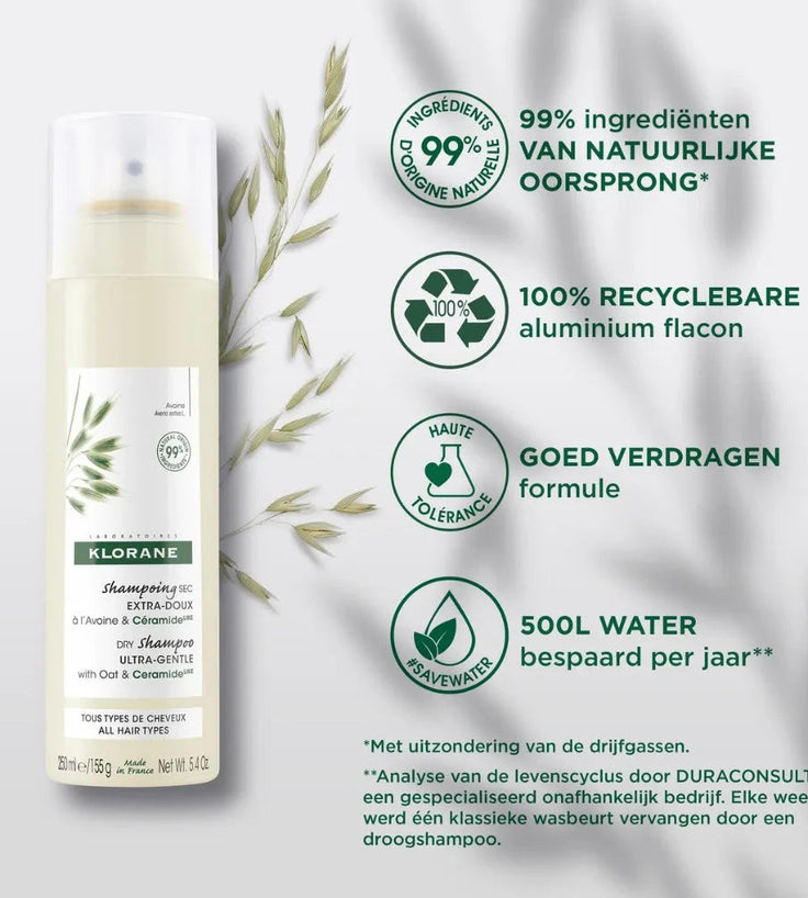 Klorane droogshampoo alle haartypes Havermelk (150 ml)