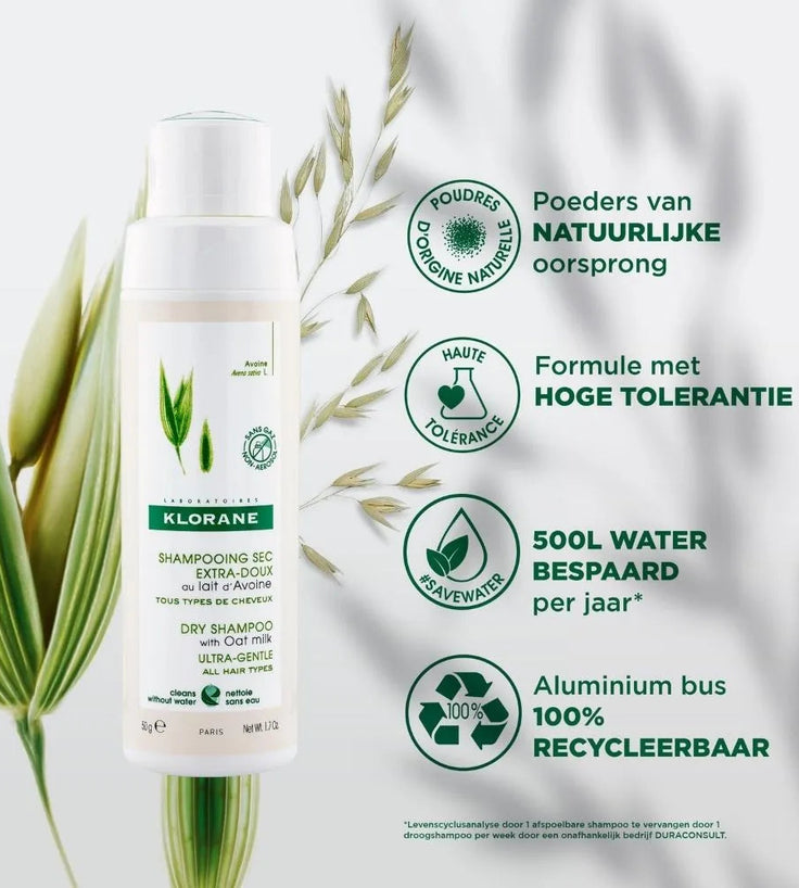 Klorane droogshampoo alle haartypes Havermelk - gasvrij (50 gr)