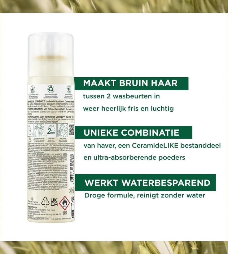 Klorane droogshampoo alle haartypes Havermelk - donker haar (150 ml)