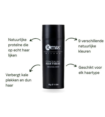 Kmax haarvezels om haarverlies te camoufleren