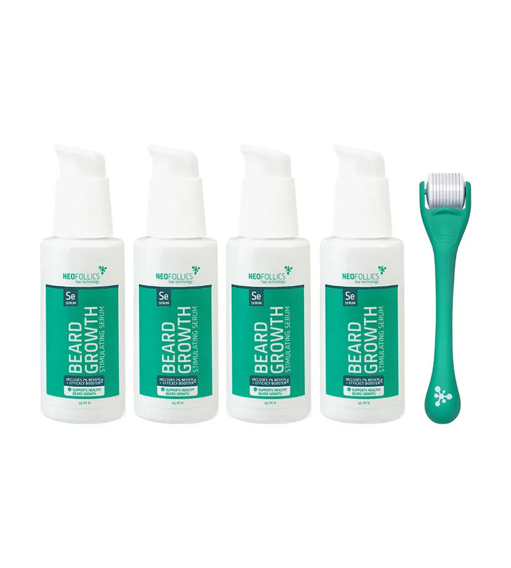 4x Neofollics beard growth serum + free beard roller